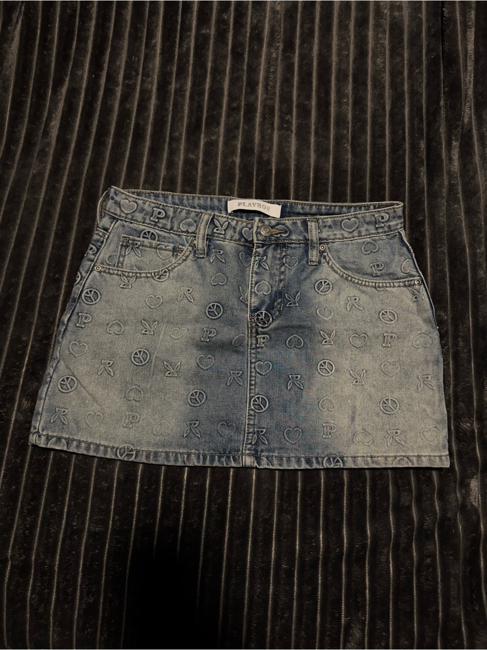 PLAYBOY Washed Blue Embroidered Denim Mini Skirt